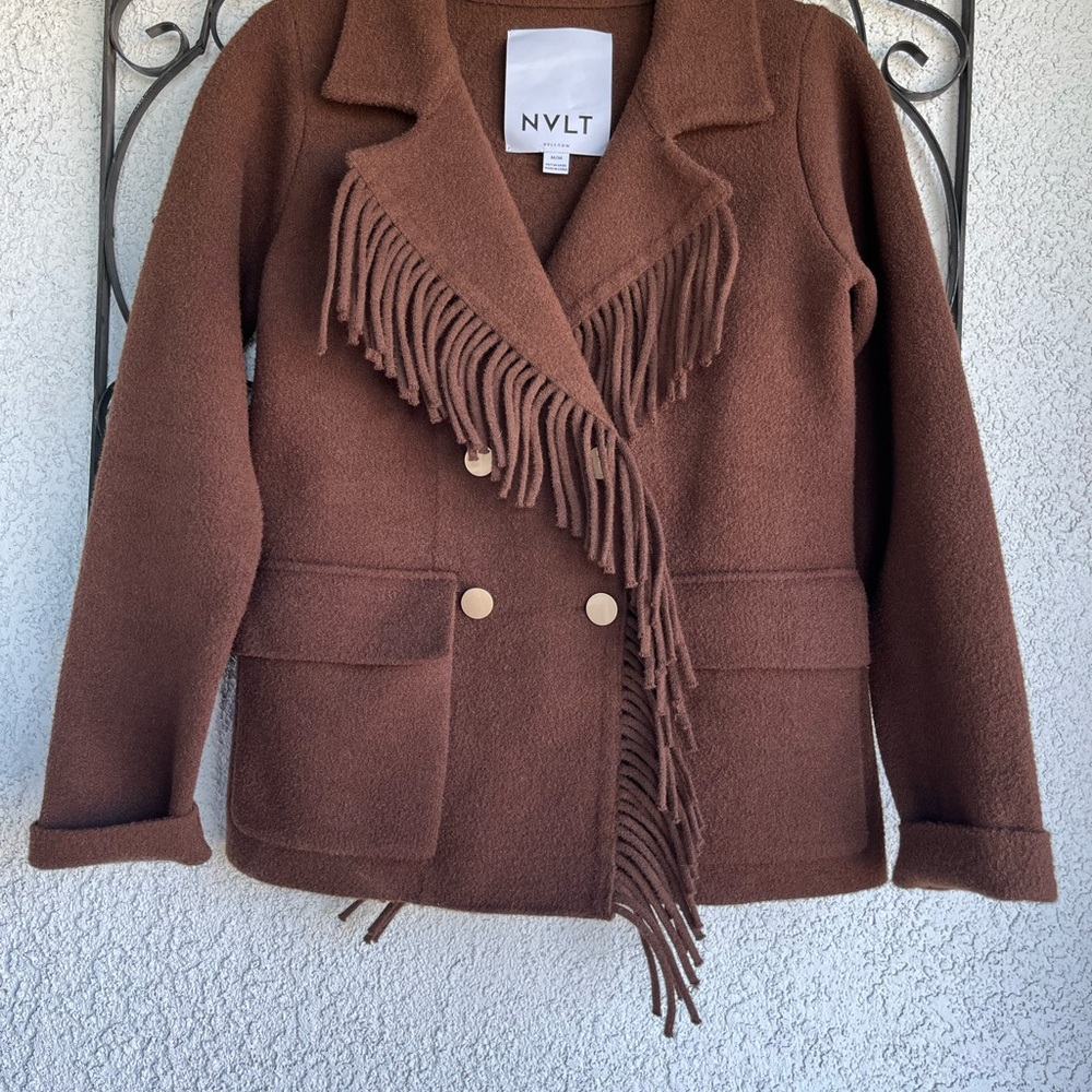 Anthropologie NVLT knit fringe blazer coat/cardigan - Picture 5 of 11